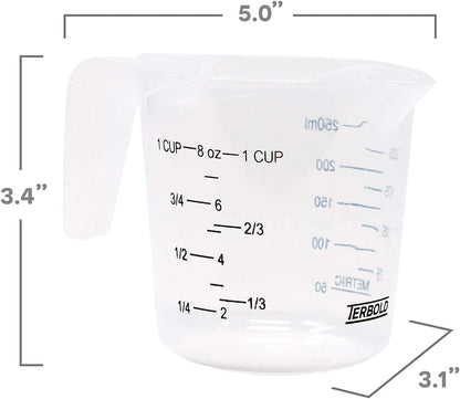 3pc Liquid Measuring Cups Set - 1 Cup, 2 Cup, 1 Quart | Clear Plastic Measure Cups with Long Handles