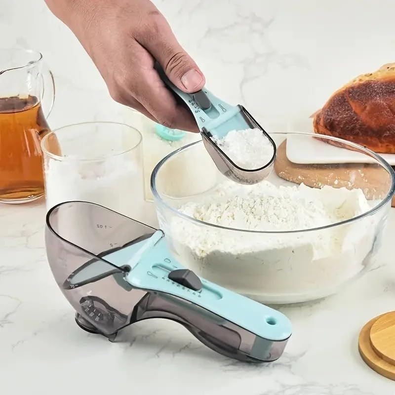 2Pcs Measuring Spoon Set, Adjustable, Dual Cup Design for Flour and Sugar, Kitchen Baking Tool/set for Dry/Liquid Ingredients & Pet Food