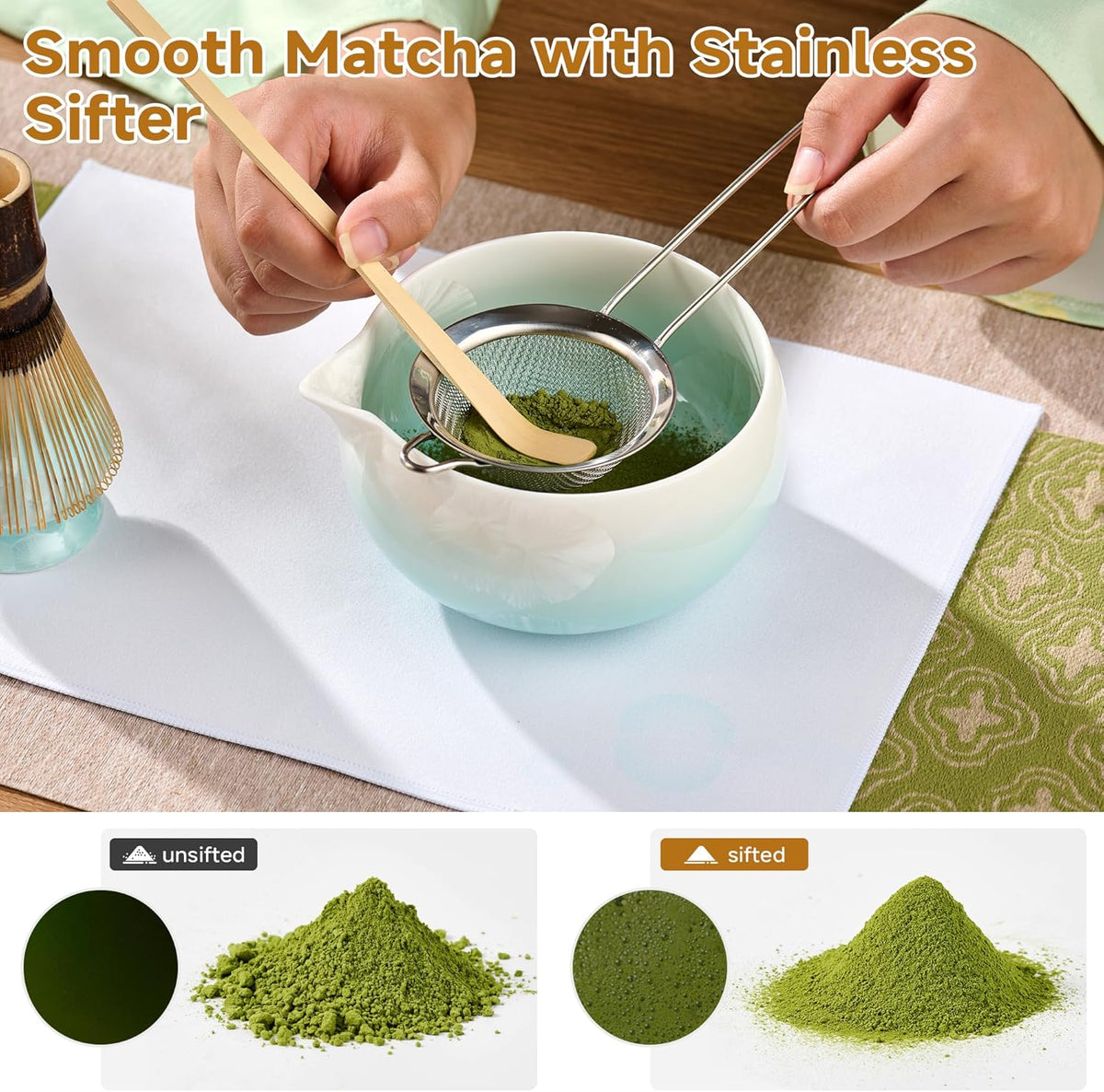 Matcha Whisk Set, 6PCs Japanese Matcha Kit with Crystalline Glaze Matcha Bowl, Purple Bamboo Whisk, Scoop, Sifter & Tea Towel – Gifts for Women Mom Her, Tea Gifts for Christmas, Birthday