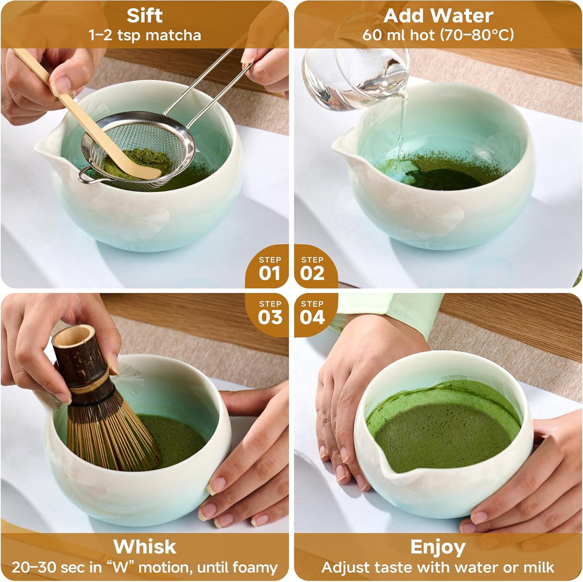Matcha Whisk Set, 6PCs Japanese Matcha Kit with Crystalline Glaze Matcha Bowl, Purple Bamboo Whisk, Scoop, Sifter & Tea Towel – Gifts for Women Mom Her, Tea Gifts for Christmas, Birthday