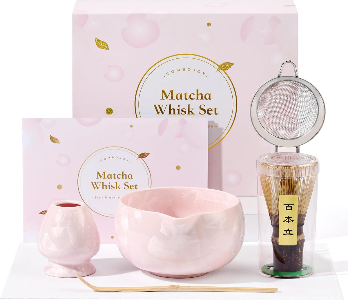 Matcha Whisk Set, 6PCs Japanese Matcha Kit with Crystalline Glaze Matcha Bowl, Purple Bamboo Whisk, Scoop, Sifter & Tea Towel – Gifts for Women Mom Her, Tea Gifts for Christmas, Birthday