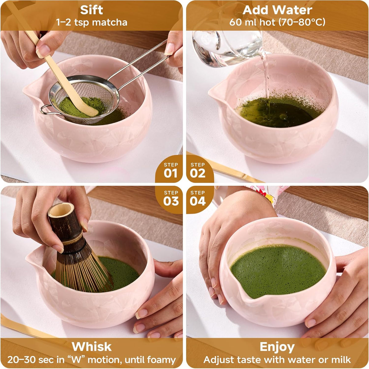 Matcha Whisk Set, 6PCs Japanese Matcha Kit with Crystalline Glaze Matcha Bowl, Purple Bamboo Whisk, Scoop, Sifter & Tea Towel – Gifts for Women Mom Her, Tea Gifts for Christmas, Birthday