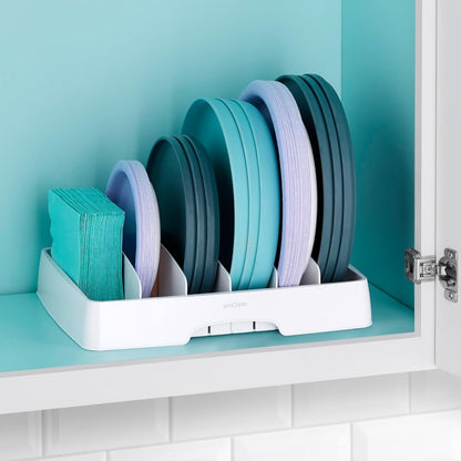 StoraLid Food Container Lid Organizer for Kitchen Cabinet Storage with 5 Adjustable Dividers, 10.5''D × 13.4''W × 3.3''H, Large Classic Edition, White