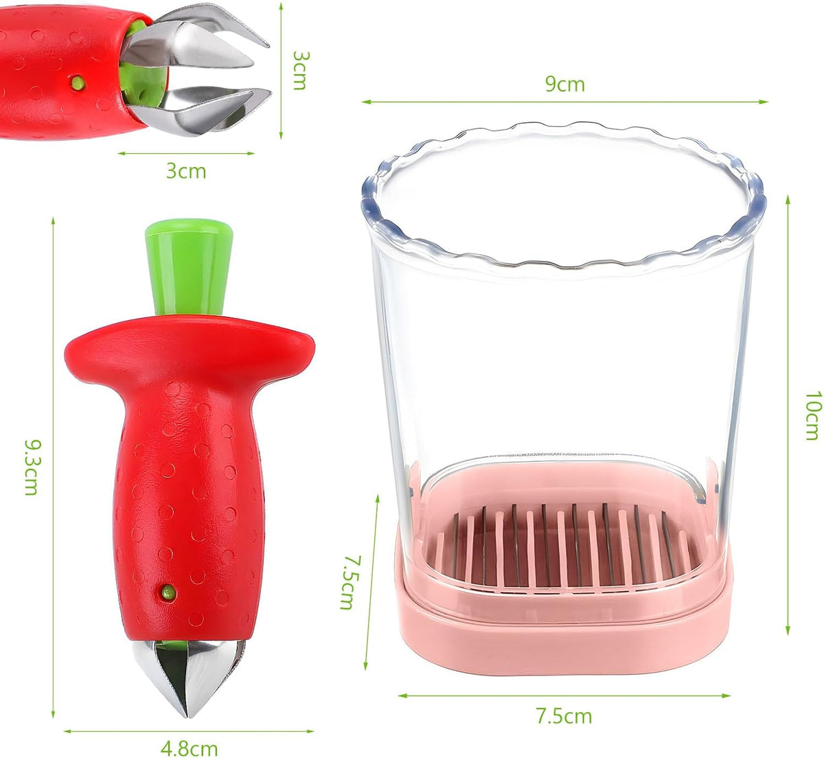 2-in-1 Strawberry Huller with Strawberry Slicer Set，StrawberryCutter，StrawberryCorer Tool，2 Pack (Color-B)