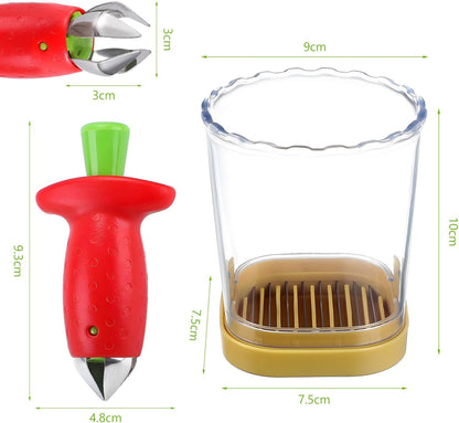 2-in-1 Strawberry Huller with Strawberry Slicer Set，StrawberryCutter，StrawberryCorer Tool，2 Pack (Color-B)