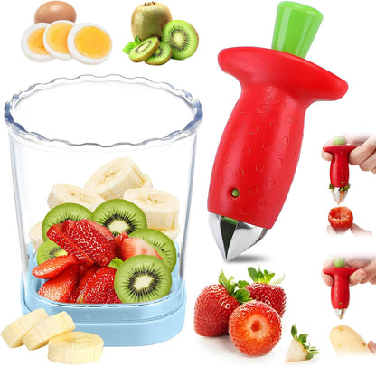 2-in-1 Strawberry Huller with Strawberry Slicer Set，StrawberryCutter，StrawberryCorer Tool，2 Pack (Color-B)