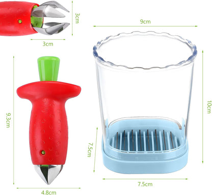 2-in-1 Strawberry Huller with Strawberry Slicer Set，StrawberryCutter，StrawberryCorer Tool，2 Pack (Color-B)
