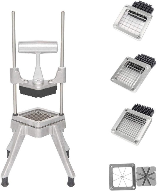 Commercial Vegetable Chopper French Fry Cutter with 4 Sizes Blades, Potato Dicer Slicer Fruit Chopper Stainless Steel for Restaurant, Home & Kitchen, 1/2", 3/8", 1/4" & 8-Wedge Blades