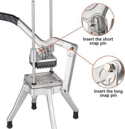 Commercial Vegetable Chopper French Fry Cutter with 4 Sizes Blades, Potato Dicer Slicer Fruit Chopper Stainless Steel for Restaurant, Home & Kitchen, 1/2", 3/8", 1/4" & 8-Wedge Blades