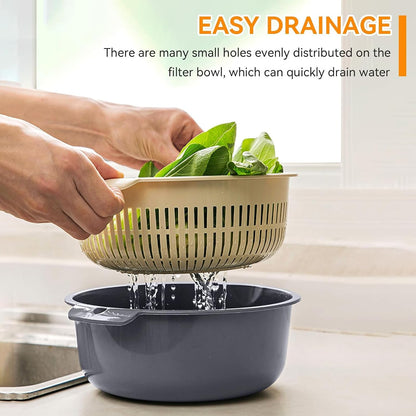 Kitchen Strainer Colander Bowl Sets, 2-in-1 Washing Bowl and Strainer Double-Layer Plastic Fruits Vegetable Washing Basket for Cleaning Washing Mixing(L-Round)