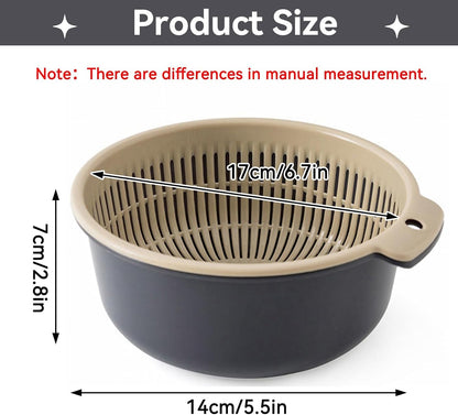 Kitchen Strainer Colander Bowl Sets, 2-in-1 Washing Bowl and Strainer Double-Layer Plastic Fruits Vegetable Washing Basket for Cleaning Washing Mixing(L-Round)