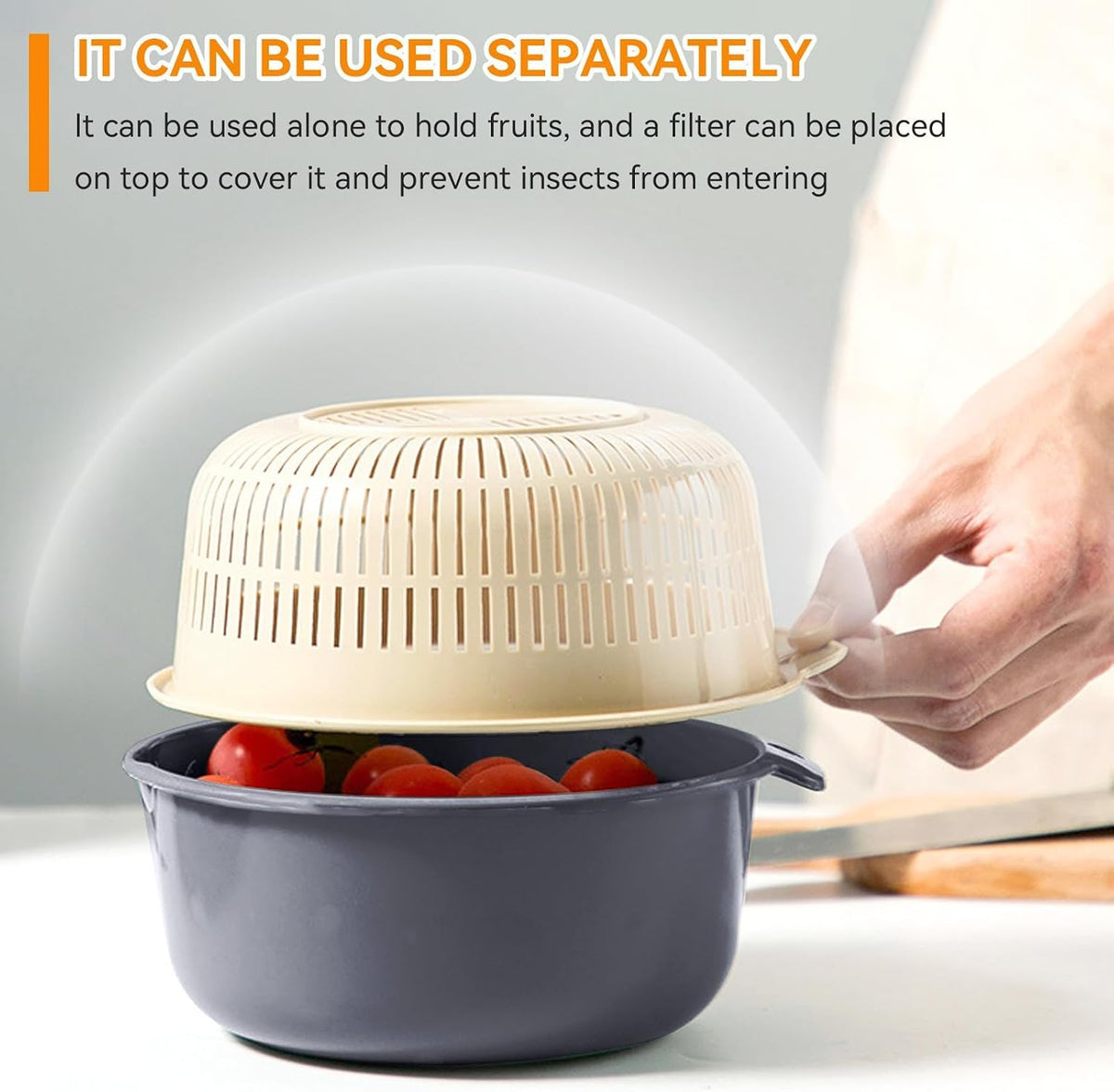 Kitchen Strainer Colander Bowl Sets, 2-in-1 Washing Bowl and Strainer Double-Layer Plastic Fruits Vegetable Washing Basket for Cleaning Washing Mixing(L-Round)