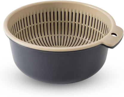 Kitchen Strainer Colander Bowl Sets, 2-in-1 Washing Bowl and Strainer Double-Layer Plastic Fruits Vegetable Washing Basket for Cleaning Washing Mixing(L-Round)