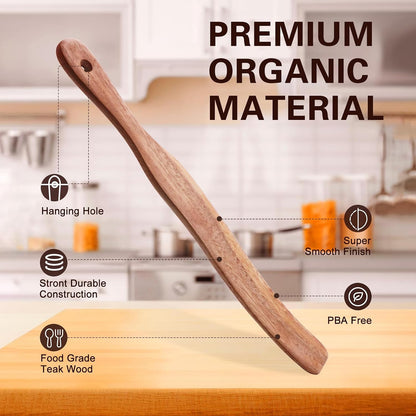Spurtle for Sourdough Starter, Mixing, dough whisk, Reaching Bottom of Jar, Natural from High Moist Resistance Teak, wooden bread making tools, NonStick Cookware