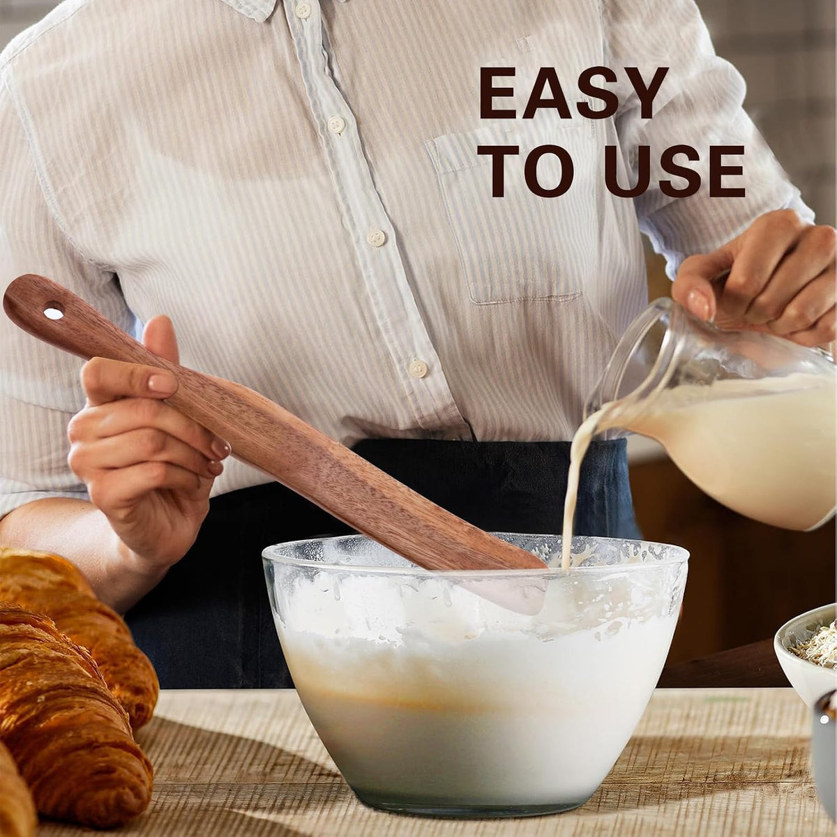 Spurtle for Sourdough Starter, Mixing, dough whisk, Reaching Bottom of Jar, Natural from High Moist Resistance Teak, wooden bread making tools, NonStick Cookware