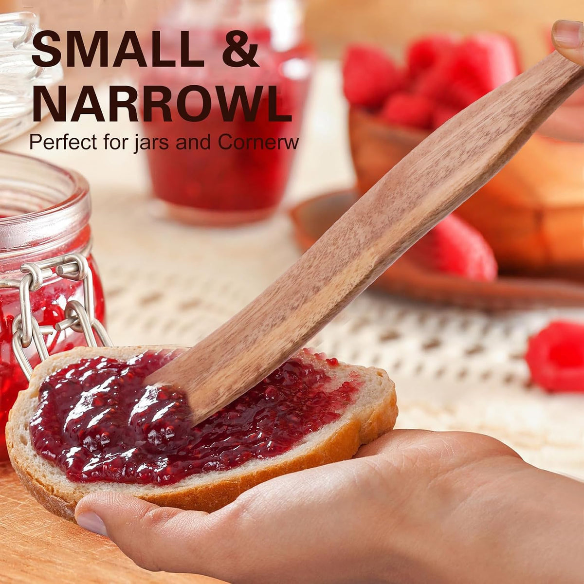 Spurtle for Sourdough Starter, Mixing, dough whisk, Reaching Bottom of Jar, Natural from High Moist Resistance Teak, wooden bread making tools, NonStick Cookware