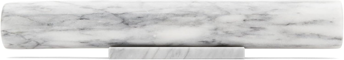 Fox Run French Marble Rolling Pin with Base, White, 3" x 12" x 3" Roller | Easily Roll & Flatten Dough For Baking | Includes Marble Stand | Marble Is Naturally Cool & Nonstick For Easy Dough Rolling