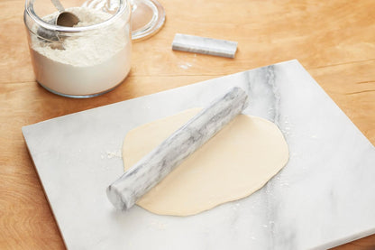 Fox Run French Marble Rolling Pin with Base, White, 3" x 12" x 3" Roller | Easily Roll & Flatten Dough For Baking | Includes Marble Stand | Marble Is Naturally Cool & Nonstick For Easy Dough Rolling