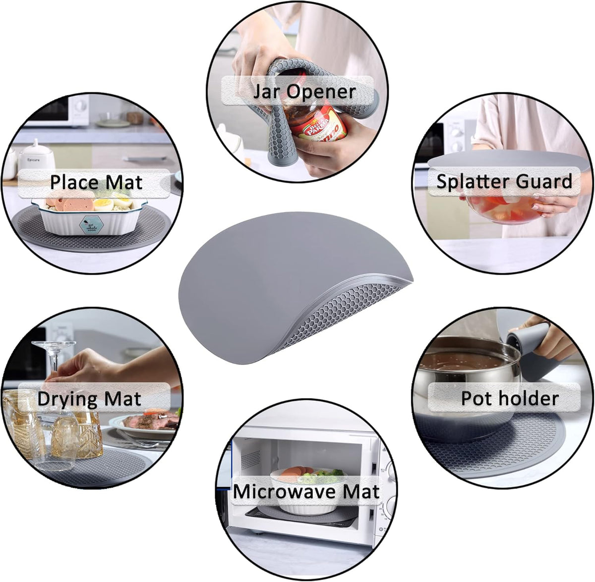Silicone Microwave Mat - Round 12" x 12" - Set of 2 Heat Resistant Multifunctional Mat, Splatter Guard, Trivet, Hot Pad, Pot Holder