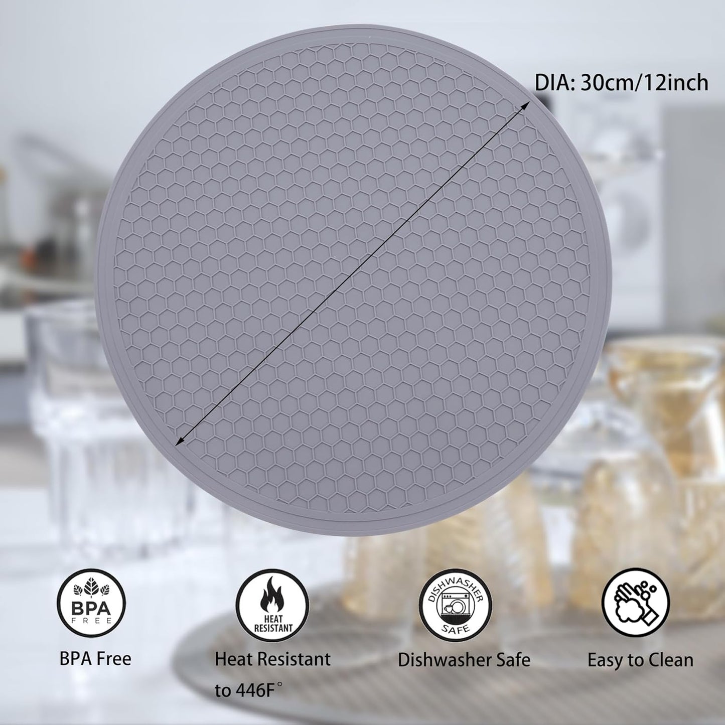 Silicone Microwave Mat - Round 12" x 12" - Set of 2 Heat Resistant Multifunctional Mat, Splatter Guard, Trivet, Hot Pad, Pot Holder