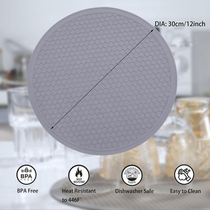 Silicone Microwave Mat - Round 12" x 12" - Set of 2 Heat Resistant Multifunctional Mat, Splatter Guard, Trivet, Hot Pad, Pot Holder