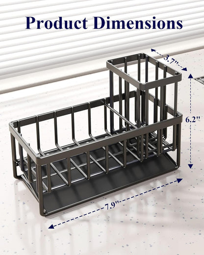 Sponge Holder for Kitchen Sink, 7.9"x3.7"x6.2", Black | Kitchen Sink Caddy, Home Decor Accessories, Stainless Steel, High Brush Holder
