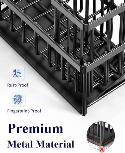 Sponge Holder for Kitchen Sink, 7.9"x3.7"x6.2", Black | Kitchen Sink Caddy, Home Decor Accessories, Stainless Steel, High Brush Holder