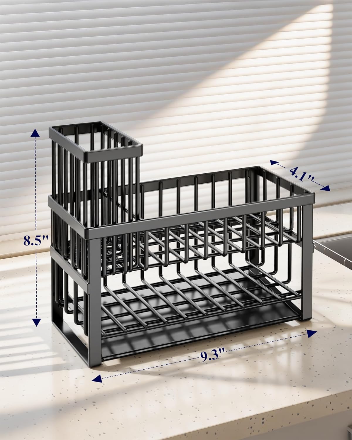Sponge Holder for Kitchen Sink, 7.9"x3.7"x6.2", Black | Kitchen Sink Caddy, Home Decor Accessories, Stainless Steel, High Brush Holder