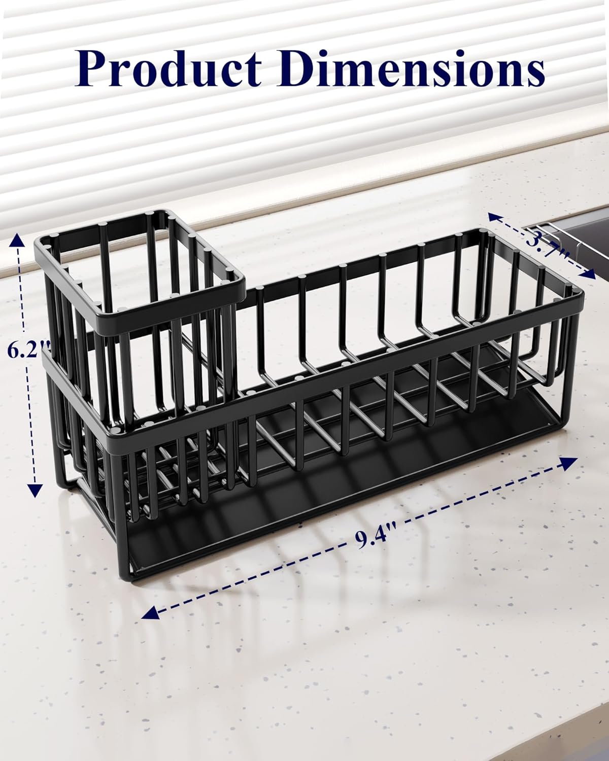 Sponge Holder for Kitchen Sink, 7.9"x3.7"x6.2", Black | Kitchen Sink Caddy, Home Decor Accessories, Stainless Steel, High Brush Holder
