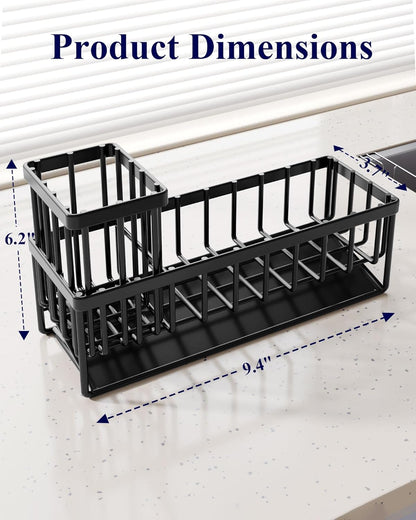 Sponge Holder for Kitchen Sink, 7.9"x3.7"x6.2", Black | Kitchen Sink Caddy, Home Decor Accessories, Stainless Steel, High Brush Holder