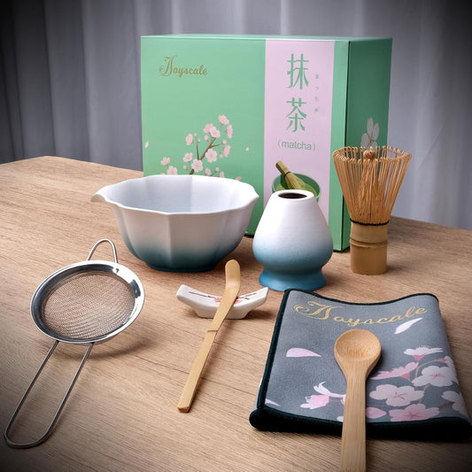 Joyscale Matcha Whisk Set, Matcha Set Whisk And Bowl, 8 Pcs Matcha Kit Set(Lotus Design), 11 OZ, Japanese Matcha Tea Set, Matcha Making Kit Gifts for Tea Lovers(Gradient Blue)