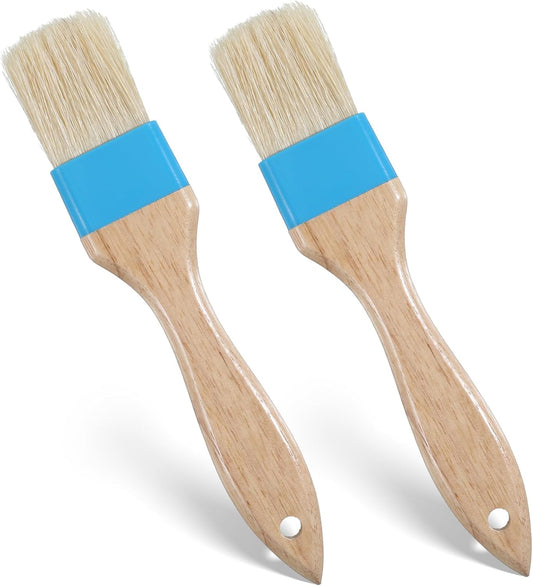 2 PCS 1.5 Inch Natural Bristle Pastry Brush, Pastry Basting Brush Heat Resistant Wooden Handle Butter Brush, Basting Brush for Cooking, BBQ, Baking, Egg Wash, Oil, Blue