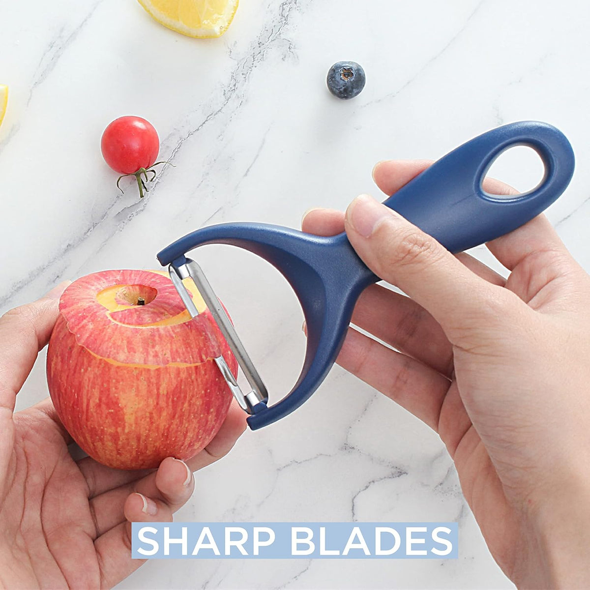 Social Chef 2-Piece Vegetable Peeler Set- Set of 2 Stainless Steel Blade Vegetable Peelers Set - Y Peeler and Swivel Peeler for Peeling Potatoes, Vegetables and Fruits (Navy)