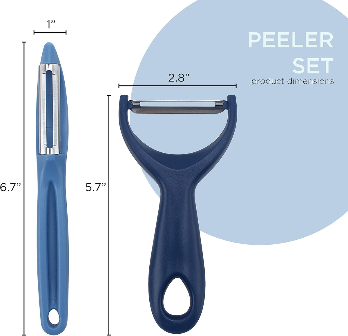 Social Chef 2-Piece Vegetable Peeler Set- Set of 2 Stainless Steel Blade Vegetable Peelers Set - Y Peeler and Swivel Peeler for Peeling Potatoes, Vegetables and Fruits (Navy)
