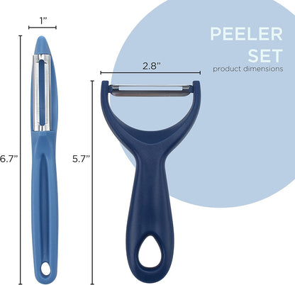 Social Chef 2-Piece Vegetable Peeler Set- Set of 2 Stainless Steel Blade Vegetable Peelers Set - Y Peeler and Swivel Peeler for Peeling Potatoes, Vegetables and Fruits (Navy)
