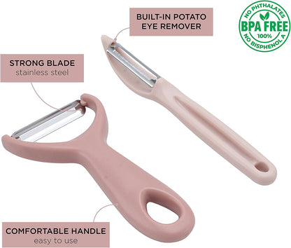 Social Chef 2-Piece Vegetable Peeler Set- Set of 2 Stainless Steel Blade Vegetable Peelers Set - Y Peeler and Swivel Peeler for Peeling Potatoes, Vegetables and Fruits (Navy)