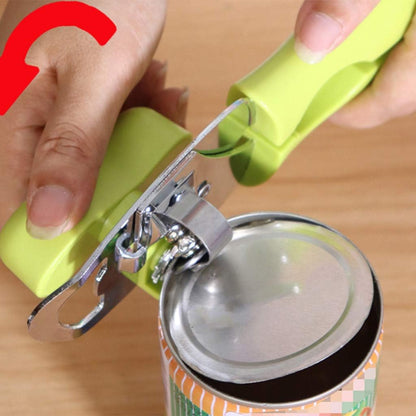 Manual Can Opener,Stainless Steel Heavy Duty Can Opener with Bottle Opener,Multifunctional Easy Turn Knob Smooth Edge Can Opener with Soft Handle,Hand Can Opener for Seniors