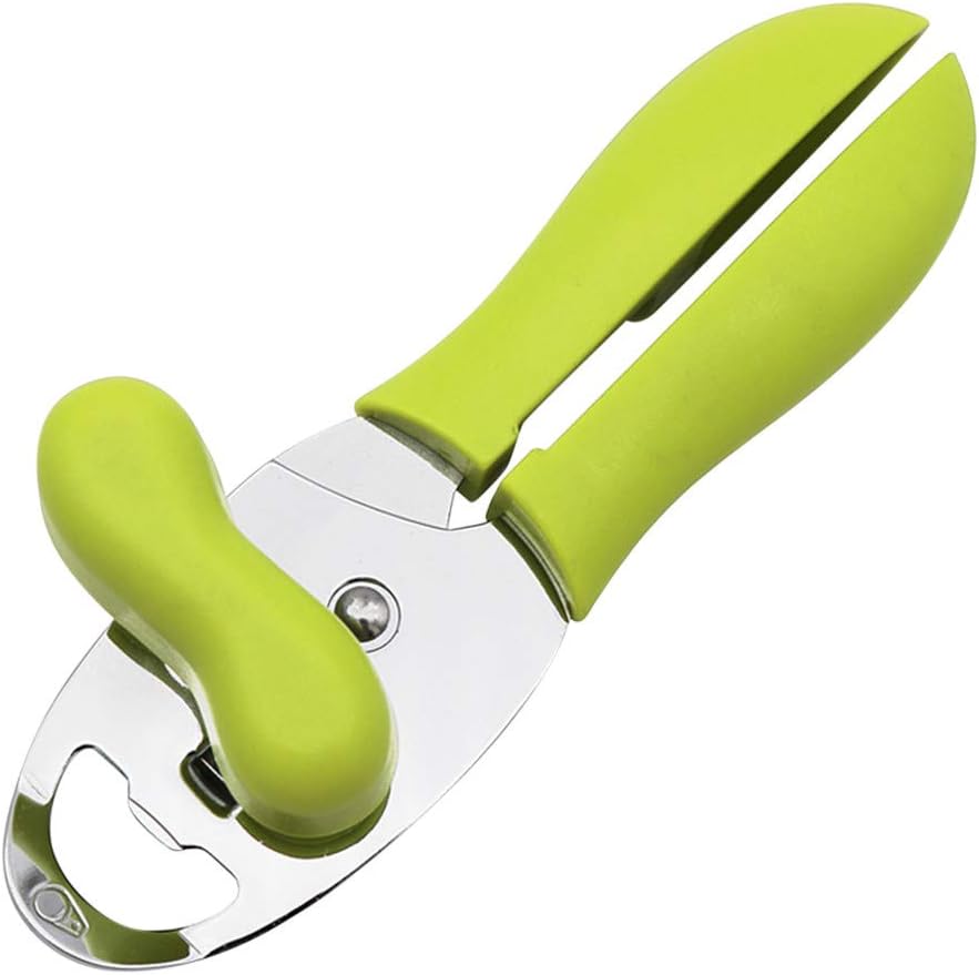 Manual Can Opener,Stainless Steel Heavy Duty Can Opener with Bottle Opener,Multifunctional Easy Turn Knob Smooth Edge Can Opener with Soft Handle,Hand Can Opener for Seniors