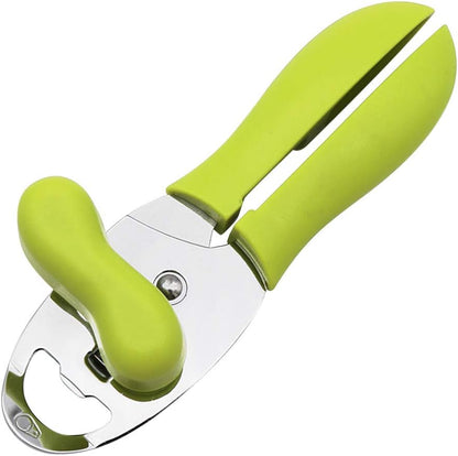 Manual Can Opener,Stainless Steel Heavy Duty Can Opener with Bottle Opener,Multifunctional Easy Turn Knob Smooth Edge Can Opener with Soft Handle,Hand Can Opener for Seniors
