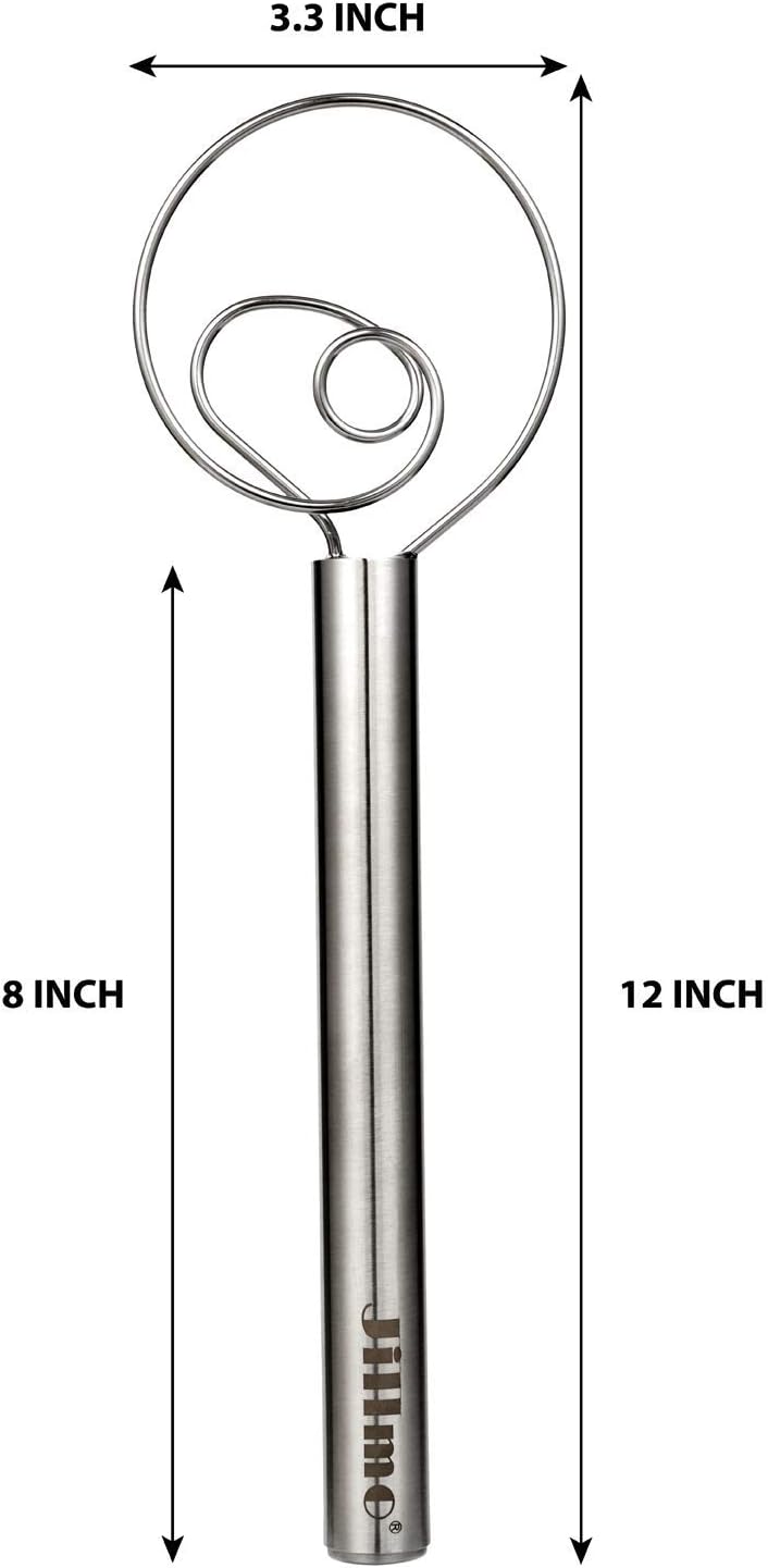 Danish Dough Whisk, 12 Inch Stainless Steel Bread Whisk