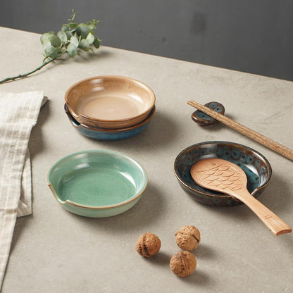 Ceramic Spoon Rest for Stove Top, Utensil Rest for Kitchen Counter, Spoon Holder, Farmhouse Kitchen Decor and Accessories,Coffee Spoon Rest, Set of 4