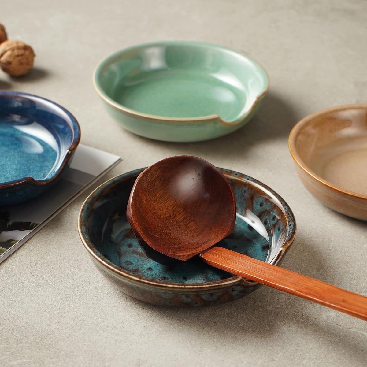 Ceramic Spoon Rest for Stove Top, Utensil Rest for Kitchen Counter, Spoon Holder, Farmhouse Kitchen Decor and Accessories,Coffee Spoon Rest, Set of 4
