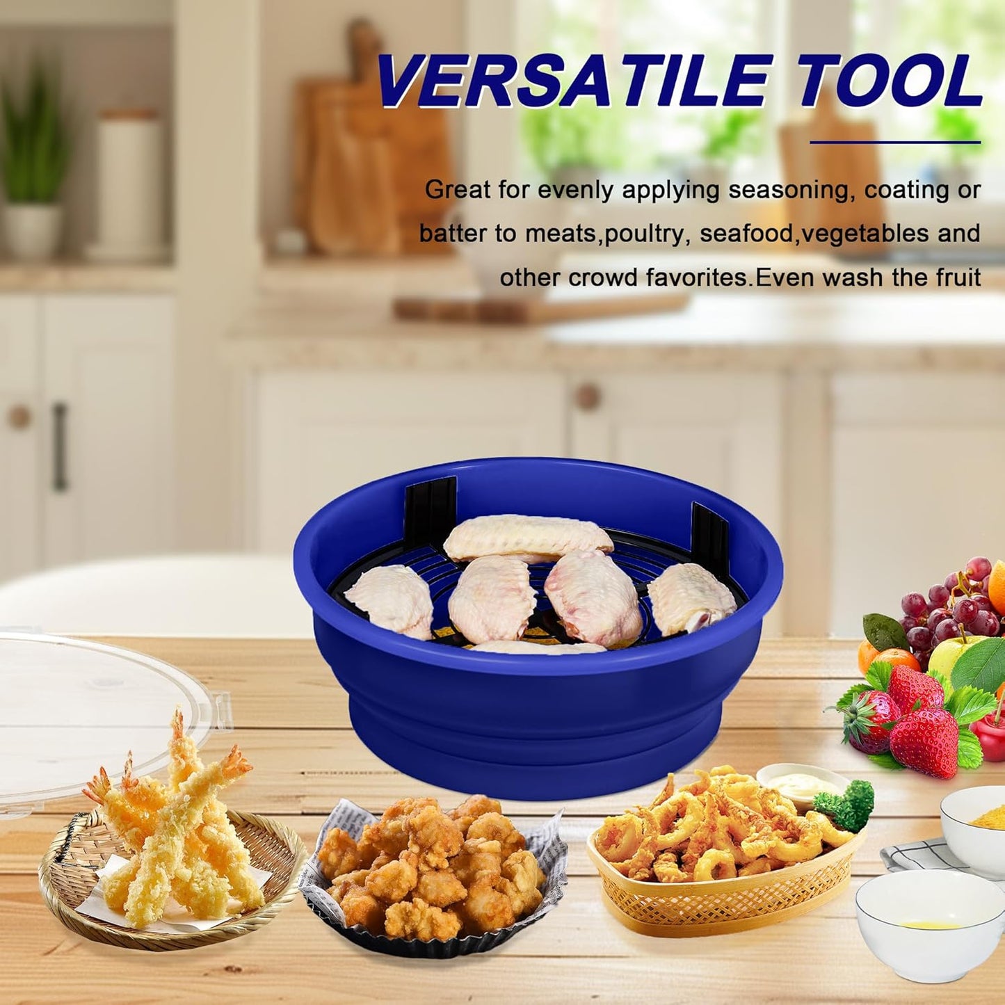 FJNATINH Collapsible Batter Bowl - Mess Free Better Breader Shaker Bowl with Lid Breading Shaker Container - Great for Fried Fish, Fried Chicken, Onion Rings, Wings & More,No Leak,Easy to Store