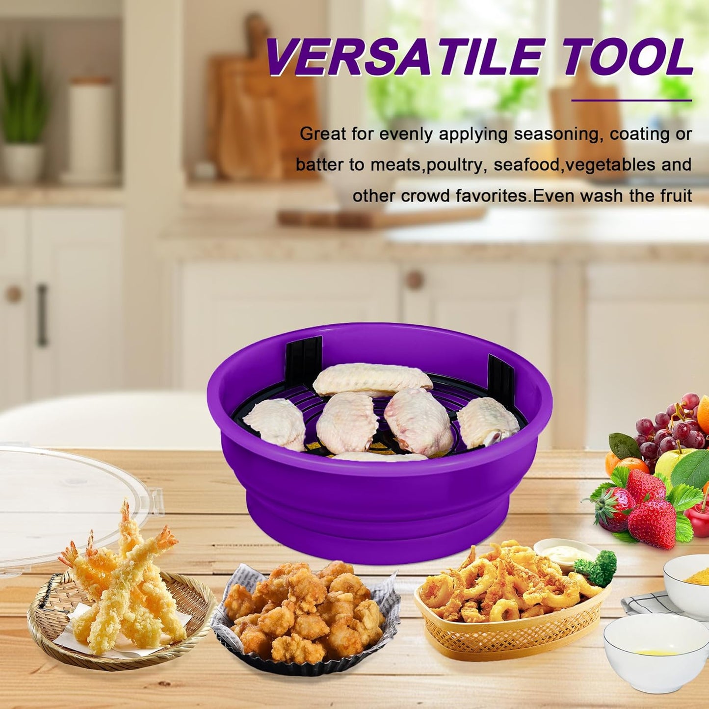 FJNATINH Collapsible Batter Bowl - Mess Free Better Breader Shaker Bowl with Lid Breading Shaker Container - Great for Fried Fish, Fried Chicken, Onion Rings, Wings & More,No Leak,Easy to Store