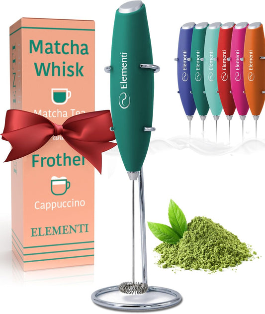 Matcha Whisk & Frother Set - Powerful Electric Matcha Mixer for Powder, Easy to Use Electric Whisk Kit - Craft Effortless Lattes with the Milk Frother Wand & Wisk (Emerald Green)