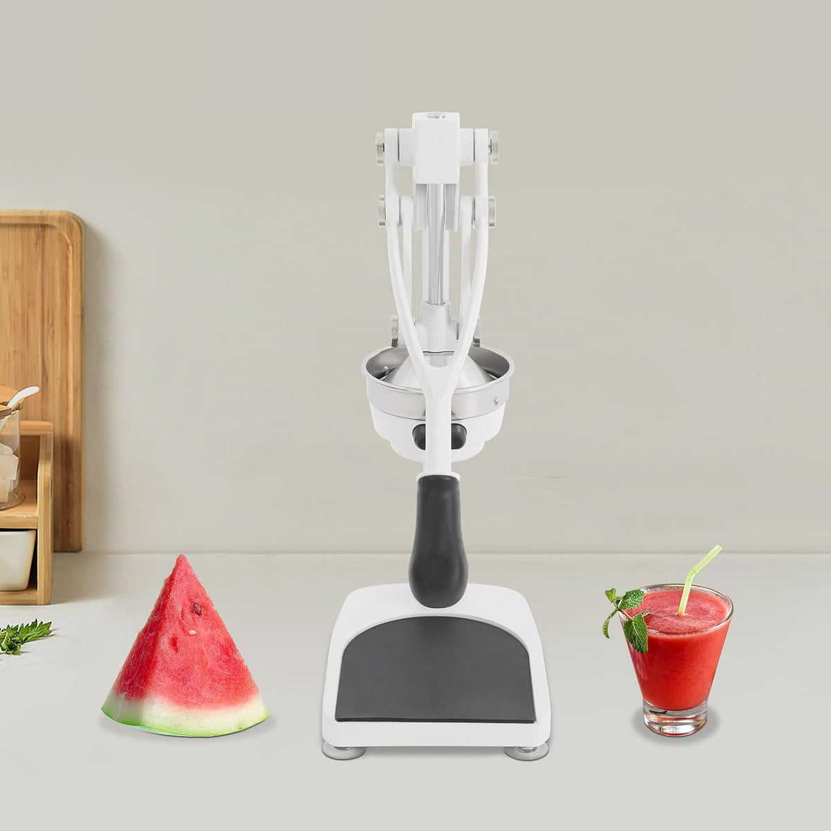 Manual Juicer, Stainless Steel Hand Press Juicer Machine Heavy Duty Countertop Squeezer for Oranges, Lemons, Pomegranates, Includes Filter Bags & Measuring Cup, Easy to Clean