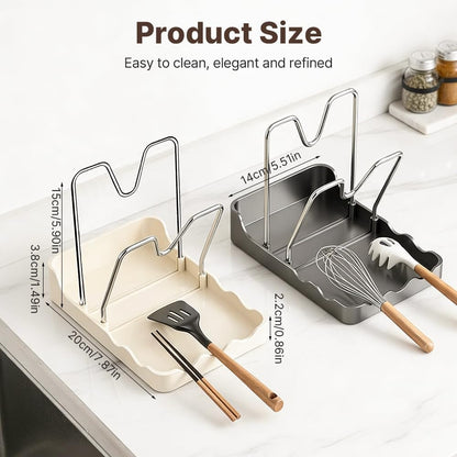 Pot Lid Rack, Cutting Board & Utensil Holder Black | Space-saving rust-proof steel storage holds lids, boards, spoons and chopsticks