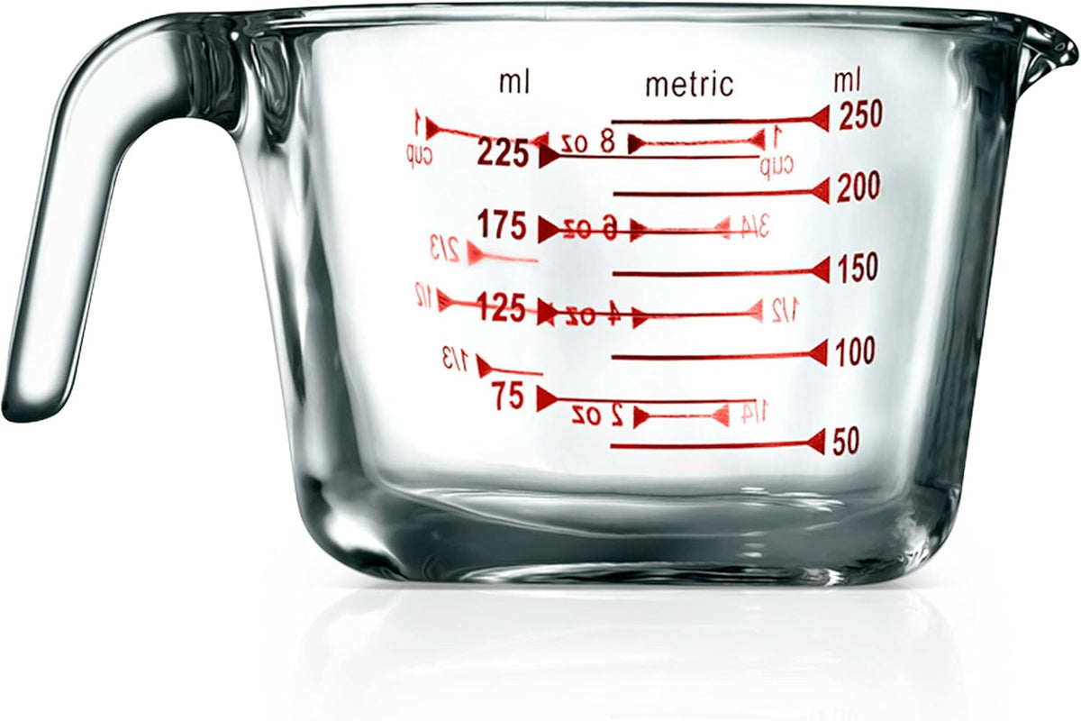 NutriChef 3 Pieces Measuring Cups - BPA-Free Premium Heat Resistant Borosilicate Glass Measuring Cups w/ Handle, Precise Measurement w/ Oz & Ml Scale, in 250ml 500ml & 1000ml, Microwave & Oven Safe