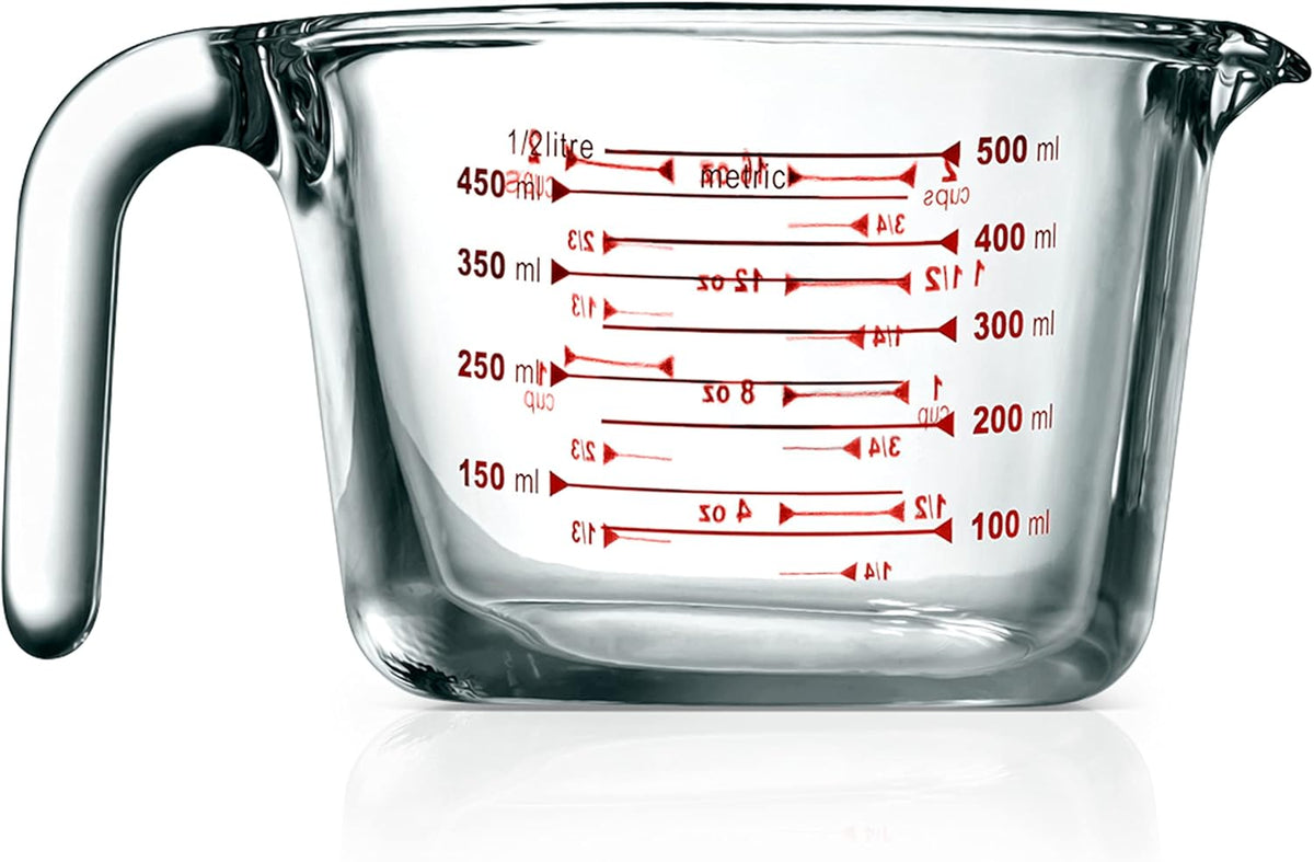 NutriChef 3 Pieces Measuring Cups - BPA-Free Premium Heat Resistant Borosilicate Glass Measuring Cups w/ Handle, Precise Measurement w/ Oz & Ml Scale, in 250ml 500ml & 1000ml, Microwave & Oven Safe