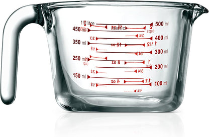 NutriChef 3 Pieces Measuring Cups - BPA-Free Premium Heat Resistant Borosilicate Glass Measuring Cups w/ Handle, Precise Measurement w/ Oz & Ml Scale, in 250ml 500ml & 1000ml, Microwave & Oven Safe